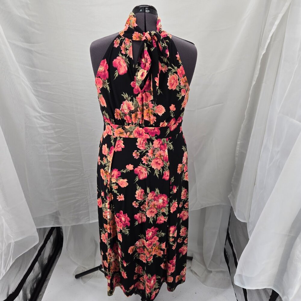 630-27 Torrid Black Floral High Neck Sleeveless Halter Midi Dress Size 14/16P - Picture 5 of 12